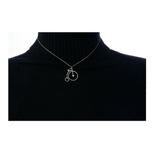 1mm Diamond 14K Yellow Gold High Wheel Bicycle 16 inch Necklace 2.4g - Picture 4 of 10